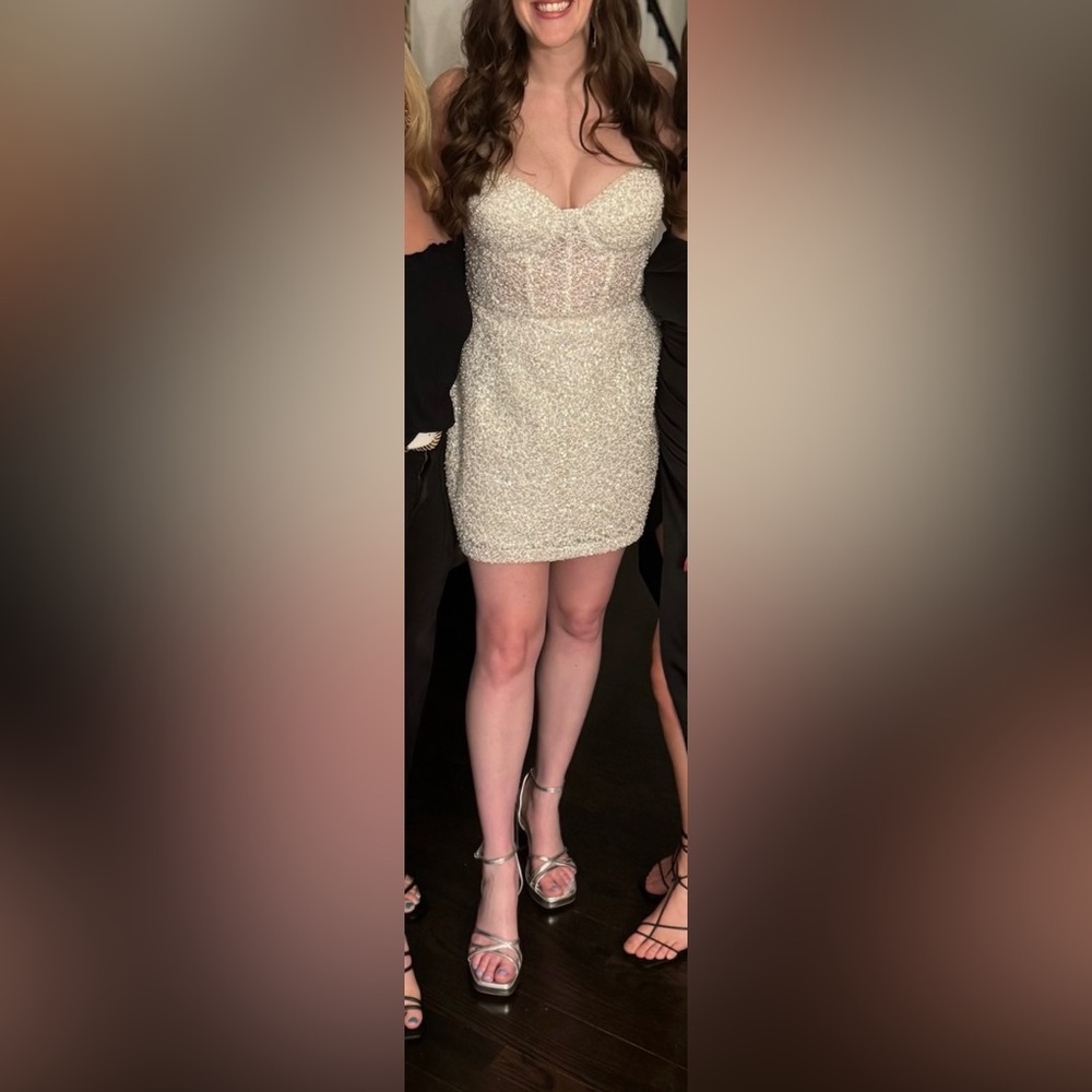 NADINE MERABI White Sleeveless Sweetheart Mini Dress - Picture 12 of 16